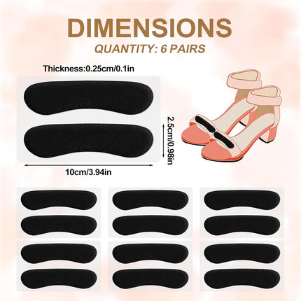 6 Pcs Sandal Strap Cushion Strips, Cushioning Insert Pads Self-Adhesive Soft Heel Grips Liner for Loose Shoes Prevent Friction Slipping (Black) Black -