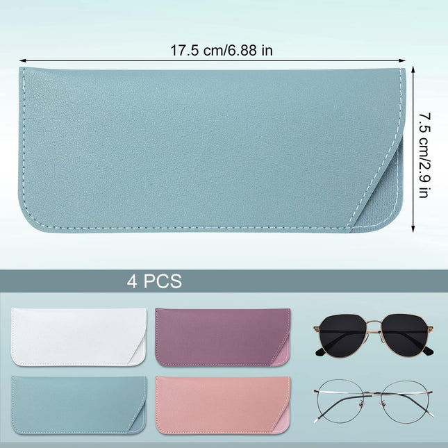 Soft Leather Glasses Cases 4 Pcs Slim Reading Eyeglasses Case Portable PU Sunglasses Pouch Safety for – product detail