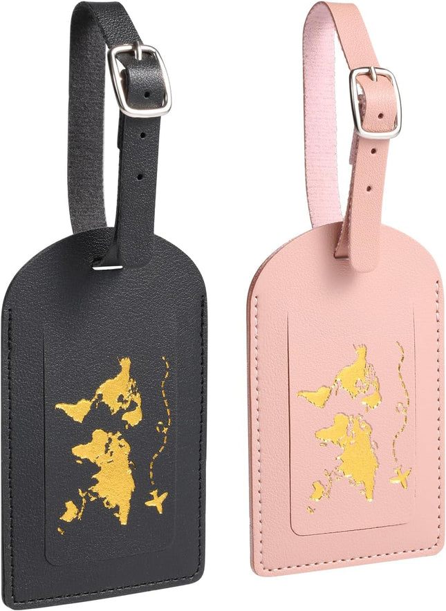 2pcs Leather Luggage Tag Baggage Address Tags with Adjustable Strap Labels Privacy Protection Suitcase