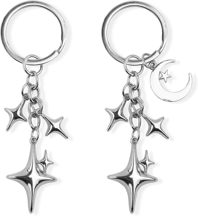 2pcs Cute Star Moon Keychains Y2k Key Chain Charms Aesthetic Ring Bag Accessories Keychains for Purse