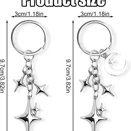 2pcs Cute Star Moon Keychains, Y2k Key Chain Charms Aesthetic Ring Bag Accessories Keychains for Purse Handbag Backpack Car Holder (2 Designs) -