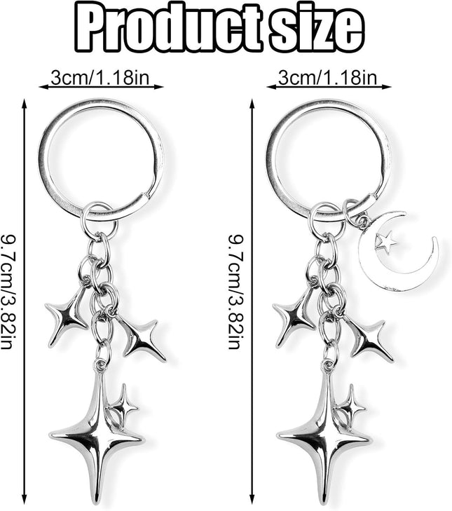 2pcs Cute Star Moon Keychains Y2k Key Chain Charms Aesthetic Ring Bag Accessories Keychains for Purse – product detail