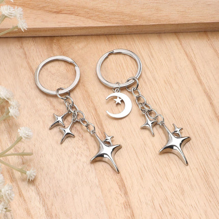 2pcs Cute Star Moon Keychains, Y2k Key Chain Charms Aesthetic Ring Bag Accessories Keychains for Purse Handbag Backpack Car Holder (2 Designs) -
