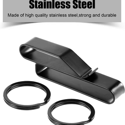 Heavy Duty Belt Key Holder with 2pcs Metal Rings, Stainless Steel Black Men Keychain Tactical Clip for 1.5-2.25inch Wide Belts Police and Fire Agencies -