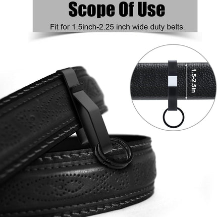 Heavy Duty Belt Key Holder with 2pcs Metal Rings, Stainless Steel Black Men Keychain Tactical Clip for 1.5-2.25inch Wide Belts Police and Fire Agencies -