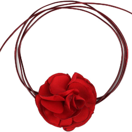 Vintage Flower Necklaces, Boho Floral Necklace Adjustable Fabric Rose for Women Girls Bride Wedding Party Birthday (Red) -