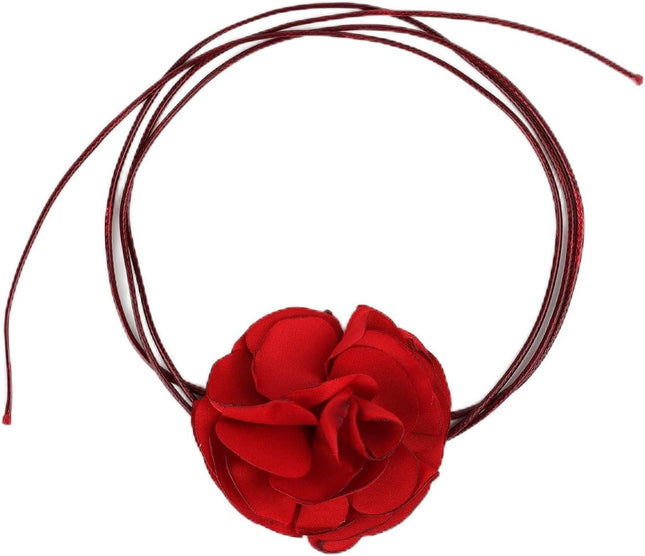 Vintage Flower Necklaces Boho Floral Necklace Adjustable Fabric Rose for Women Girls Bride Wedding Party