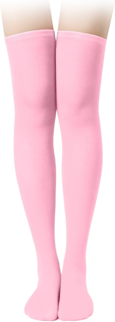 1 Pair Thigh High Socks Cotton Soft Knee Long Stockings Leg Warmers for Women Girls Christmas Cosplay (Pink)
