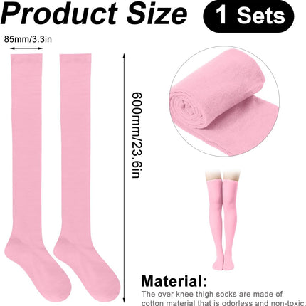 1 Pair Thigh High Socks, Cotton Soft Knee Long Stockings Leg Warmers for Women Girls Christmas Cosplay (Pink) -