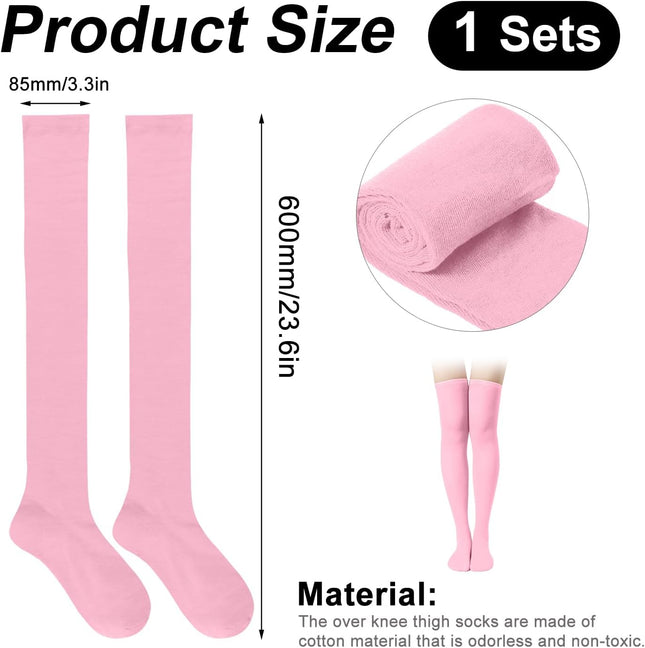 1 Pair Thigh High Socks Cotton Soft Knee Long Stockings Leg Warmers for Women Girls Christmas Cosplay (Pink)