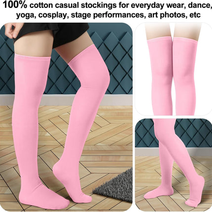 1 Pair Thigh High Socks, Cotton Soft Knee Long Stockings Leg Warmers for Women Girls Christmas Cosplay (Pink) -