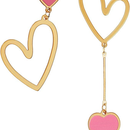 Asymmetric Heart Earrings, Hollow Stud Earrings Long Love Pendant Big Dangle Costume Jewelry for Women Christmas Party Valentines Day -