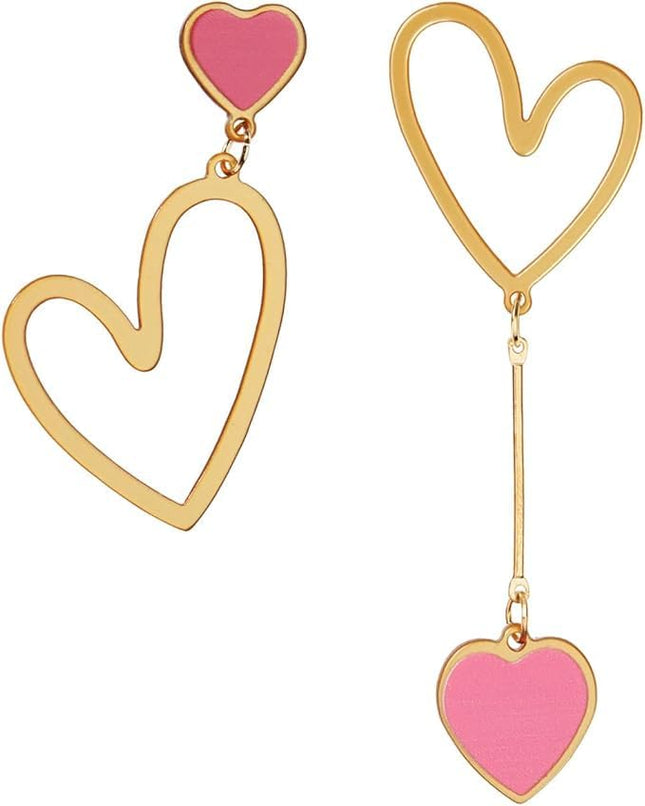 Asymmetric Heart Earrings Hollow Stud Earrings Long Love Pendant Big Dangle Costume Jewelry for Women