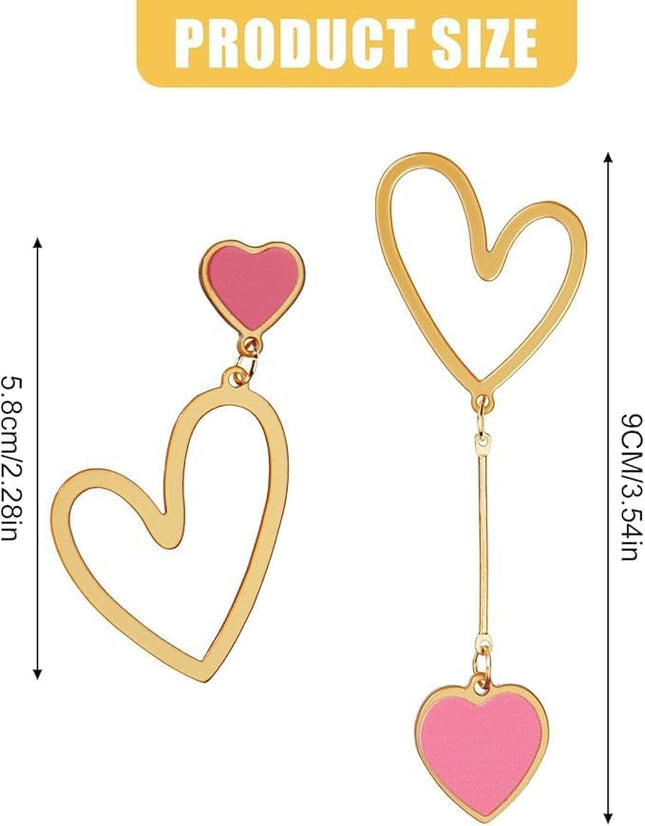 Asymmetric Heart Earrings Hollow Stud Earrings Long Love Pendant Big Dangle Costume Jewelry for Women – product detail