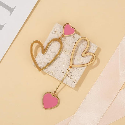 Asymmetric Heart Earrings, Hollow Stud Earrings Long Love Pendant Big Dangle Costume Jewelry for Women Christmas Party Valentines Day -