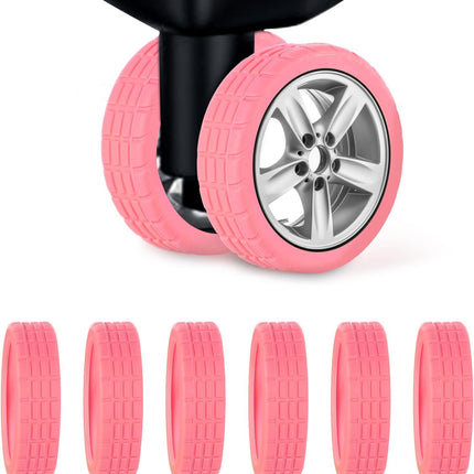 8pcs Portable Luggage Wheel Covers - Colorful Silicone Protectors for Most 8 Caster Suitcase Spinner Wheels (Pink)