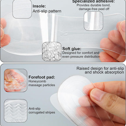 Weight Shifting Insoles for High Heels, Gel Soft Heel Inserts Self-Adhesive Anti-Slip Transparent Shoe Women -