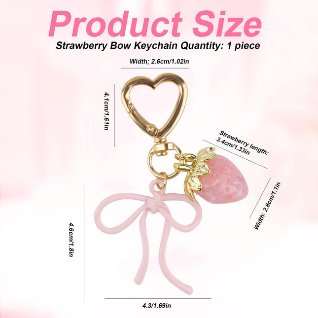 Cute Strawberry Keychain with Bow Kawaii Bow Heart Key Chains Pink Bag Charms Aesthetic Accessories for – product detail