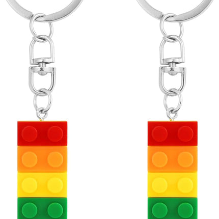 2pcs Rainbow Brick Keychain, Colorful Pride Keyring Building Block Keychain Gay Lesbian for Couples, Lovers, Parents -