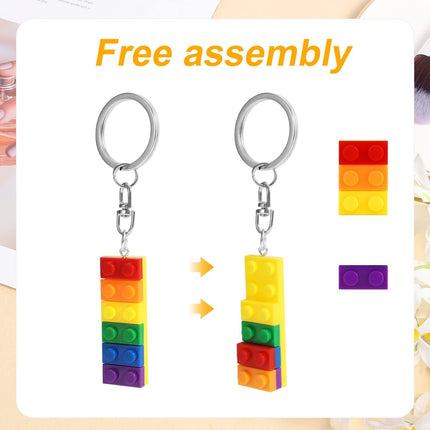 2pcs Rainbow Brick Keychain, Colorful Pride Keyring Building Block Keychain Gay Lesbian for Couples, Lovers, Parents -