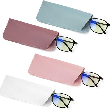 4pcs Soft Glasses Cases, 2.6x6.3Inch Eyeglasses Case Portable PU Sunglasses Pouch for Women Men (4 Colors) -