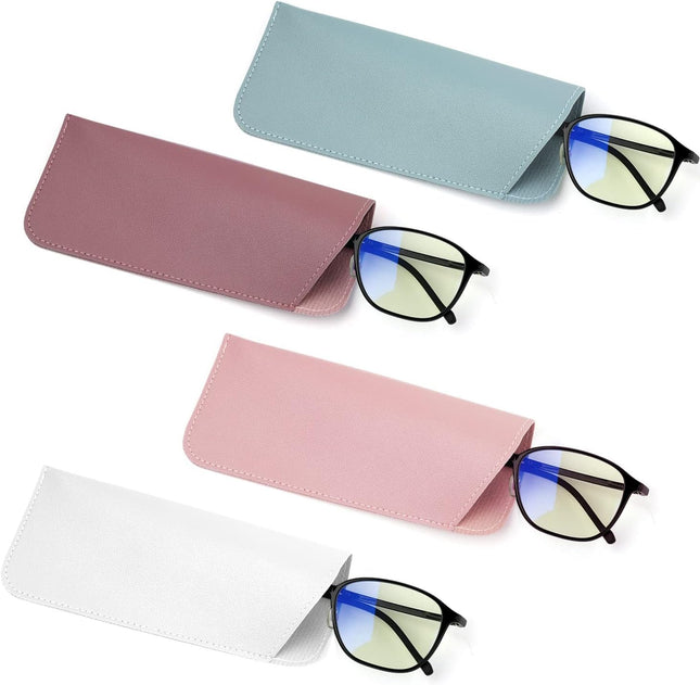 4pcs Soft Glasses Cases 2.6x6.3Inch Eyeglasses Case Portable PU Sunglasses Pouch for Women Men (4 Colors)