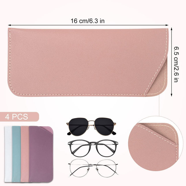 4pcs Soft Glasses Cases 2.6x6.3Inch Eyeglasses Case Portable PU Sunglasses Pouch for Women Men (4 Colors) – product detail