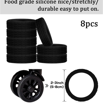 TM Luggage Wheel Covers, 8pcs Portable Silicone Spinner Protectors, Colorful, Black -