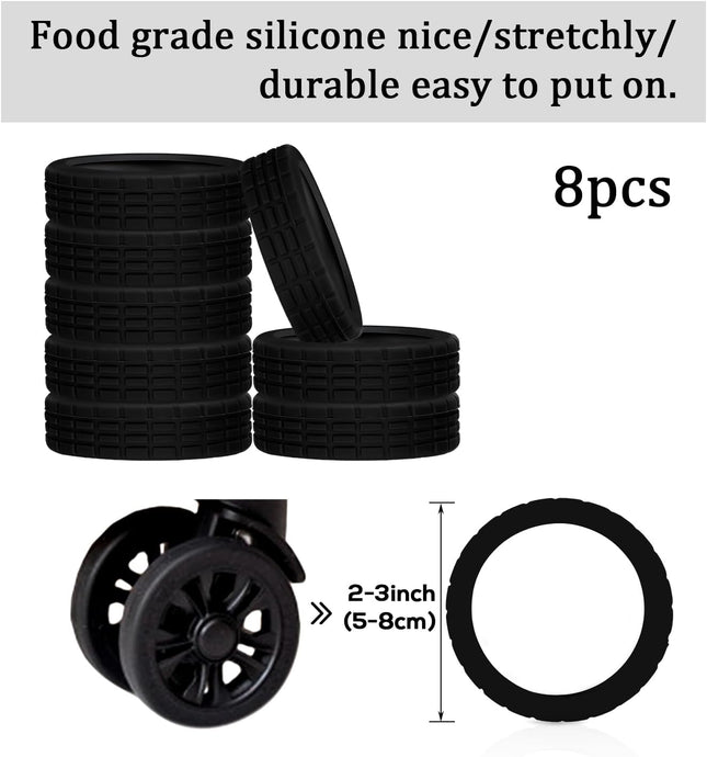 TM Luggage Wheel Covers 8pcs Portable Silicone Spinner Protectors Colorful Black – product detail