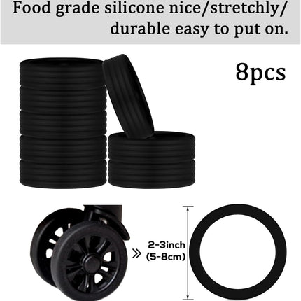 TM Luggage Wheel Covers, 8pcs Portable Silicone Spinner Protectors, Colorful, Black -