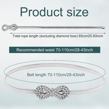 Metal Bow Belt, Women's Rhinestone Belt Silver Waist Stretchy Bow-Knot Chain Shinny Waistband Tie Rope for Dresses Jeans Gift -