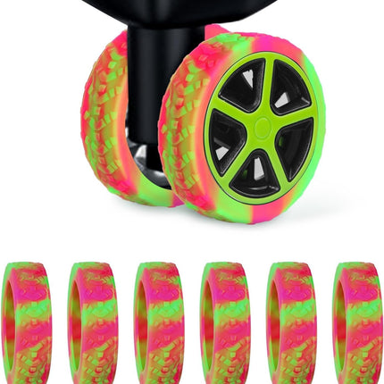 Luggage Wheel Covers, 8pcs Thickened Silicone Spinner Protectors, Noise Reducing, Rose Red + Green -