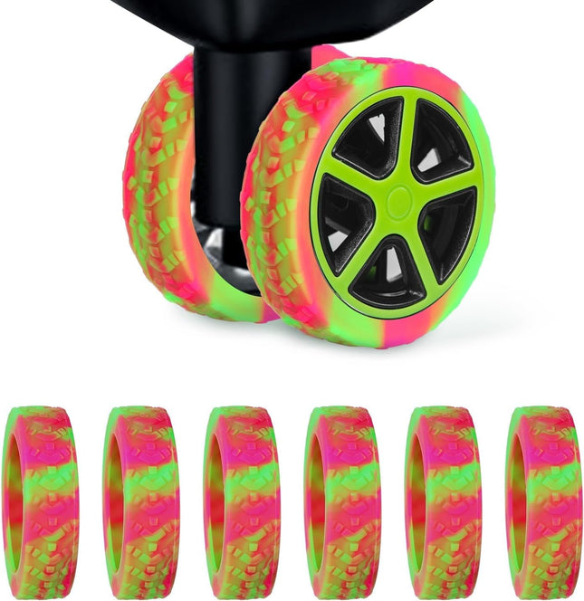 Luggage Wheel Covers 8pcs Thickened Silicone Spinner Protectors Noise Reducing Rose Red Plus Green