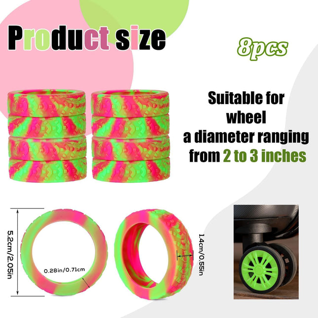 Luggage Wheel Covers 8pcs Thickened Silicone Spinner Protectors Noise Reducing Rose Red Plus Green – product detail