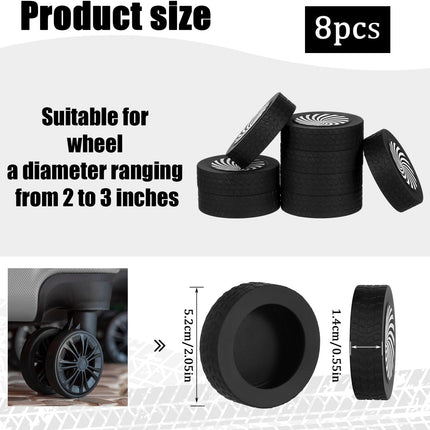8pcs Luggage Wheel Protector Covers, 2.05x0.55 Inch Silicone Suitcase Covers Black White Design Accessories Noise-Proof for Most Adult -