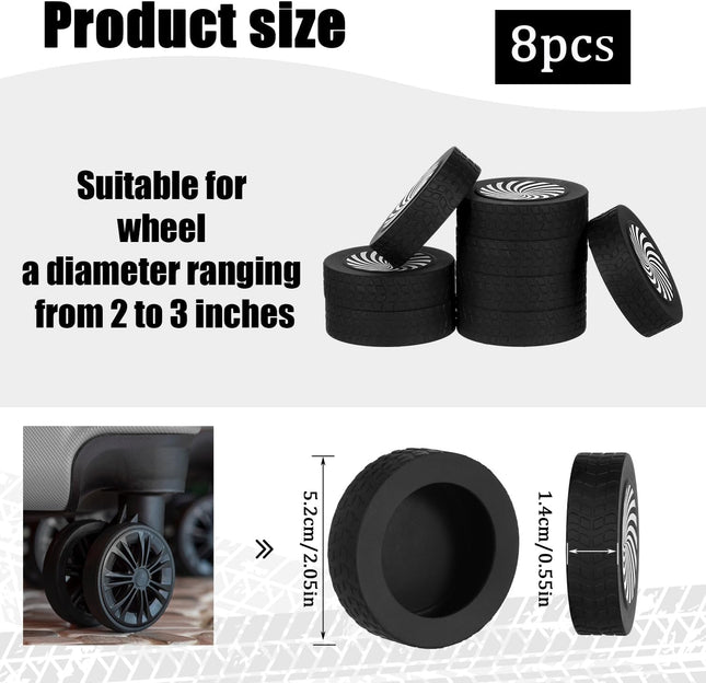 8pcs Luggage Wheel Protector Covers 2.05x0.55 Inch Silicone Suitcase Covers Black White Design Accessories – product detail