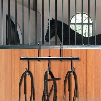 2Pcs Tack Rack with Swivel Hooks,5 Hook Portable Bridle for Horse Holder Stall and Fence(Black) -