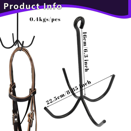 2Pcs 4 Prong Horse Hook, Heavy Duty Tack Hook for Stable, Barns and Trailer -