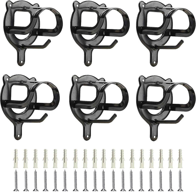 6 Counts Horse Bridle Rack Bracket Hooks Metal Halter Hanger with Tubes and Screws for Barn Supplies Black