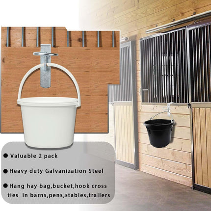 2 Pcs Water Bucket Hook Heavy Duty Portable Equestrian Hooks Hangers for Horse Livestock,Hang on Stall Walls or Doors -