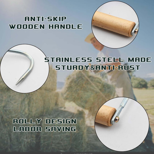 2 Pack Hay Hook Metal Hook with Wooden Handle Perfect for Picking Up Bales 12-1/4 – product detail