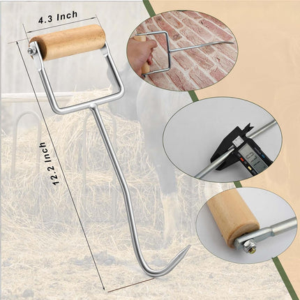 2 Pack Hay Hook,Metal Hook with Wooden Handle,Perfect for Picking Up Bales,12-1/4" -