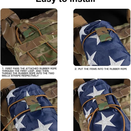 Tactical Flag Bungee Elastic Fastener Strap Shock Cord Retention Molle Webbing Loop Lock Secure Plate Carrier Attachment -