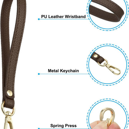 PU Leather Keychain with Metal Key Ring Lock, for Wallet Purse Gold, Brown -