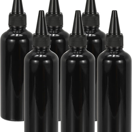 Plastic Applicator Bottle, 6 Pcs 3.4oz(100ml) Leak Proof Refillable Empty Dispenser Container Squeeze Bottle with Twist Top Cap for Hair Ink Liquid Sauces, Black -