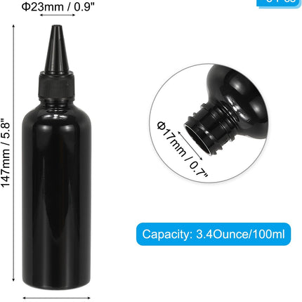 Plastic Applicator Bottle, 6 Pcs 3.4oz(100ml) Leak Proof Refillable Empty Dispenser Container Squeeze Bottle with Twist Top Cap for Hair Ink Liquid Sauces, Black -