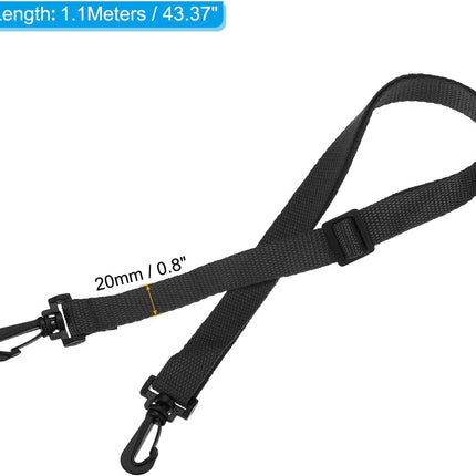 20mmx1.1m Replacement Shoulder Strap, 2 Pack Adjustable Swivel Clips Hooks Buckle Slide Crossbody Bag Belt for Water Bottle Carrier Sling Bag, Black All -