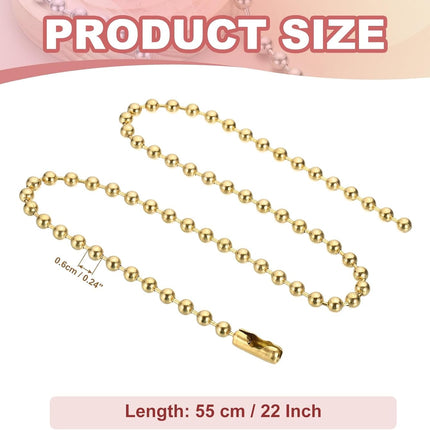 Silver-tone Beaded Chain Necklace, Titanium Steel Bead Ball Necklace Y2K Punk for Women Men Gift Gold 0.24 in x 18
