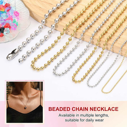 Silver-tone Beaded Chain Necklace, Titanium Steel Bead Ball Necklace Y2K Punk for Women Men Gift Gold 0.24 in x 18