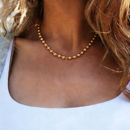 Silver-tone Beaded Chain Necklace, Titanium Steel Bead Ball Necklace Y2K Punk for Women Men Gift Gold 0.24 in x 18